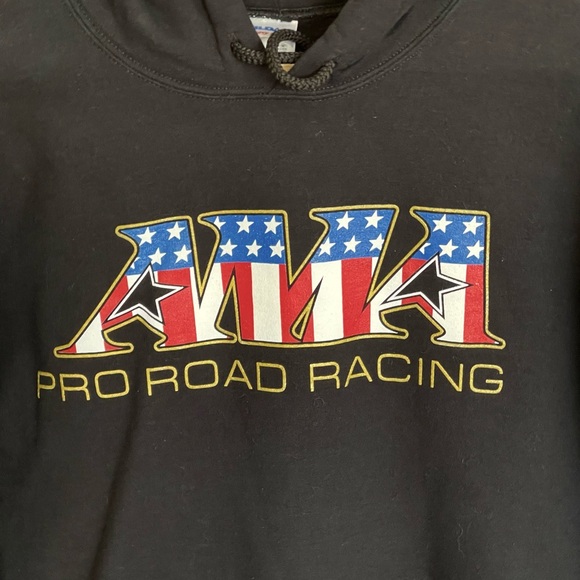 Vintage Y2K AMA Pro Road Racing Motorcycle Heavyweight Black Hoodie Adult Medium - Picture 4 of 10